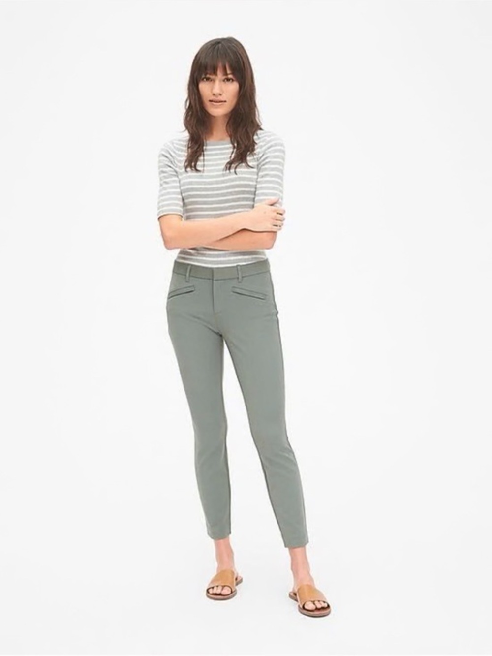 Gap Womens Signature Skinny Ankle Pants Size 8 Olive Green Stretch Trousers M